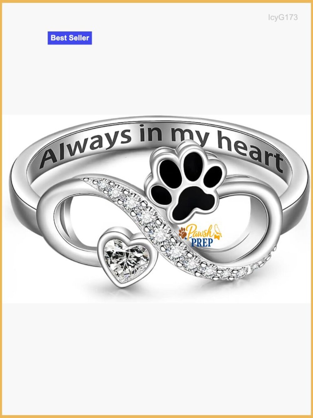 Sterling Silver Paw Print Infinity Heart Ring Size 8 Pet Memorial Jewelry